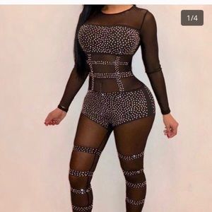 Black One Piece With Rhine Stones